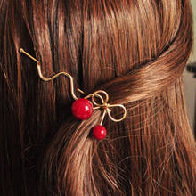 Sale 1PC Girls Red Cherry Shaped Bowknot Hairpin Twist Hair Clip Barrette Headwear Fashion Hair Jewelry Gift 2024 - buy cheap