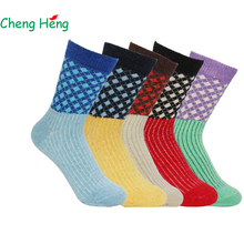 Cheng Heng 5 pairs/bag New Women's Rabbit Wool Spring Winter Thick Warm Socks Soft Casual Vertical striped plaid flower Socks 2024 - buy cheap