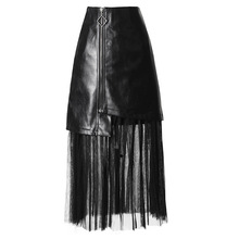Swyevy-faldas irregulares de cuero sintético para mujer, faldas de malla negra con corte en A, con cremallera de estilo Imperio, para otoño, 2019 2024 - compra barato