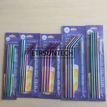 4pcs/pack Rainbow 304 Stainless Steel Straws Reusable Straight Bent Metal Drinking Straw With Cleaner Brush Party Bar Accessory 2024 - buy cheap