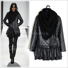 New Fashion designer women Novelty PU leather patchwork black fur jacket 1279 2024 - compre barato
