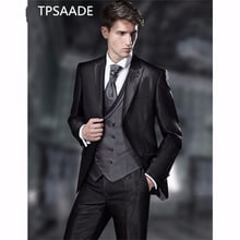 TPSAADE Men's 3 Pieces Suits Groom Tuxedos Grey Groomsmen Peak Black Lapel Best Business and leisure Man Suit Bridegroom Suits 2024 - buy cheap