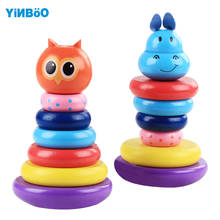 Baby Toys Wooden Rainbow Stacking Ring Tower Blocks For Children Early Learning Wooden Donut Rings brinquedos Owl Hippo 2024 - buy cheap