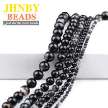 JHNBY AAA Natural Stone Black Stripe Banded Carnelian Beads 4/6/8/10/12MM Black Onyx Round Loose Beads for Jewelry Making DIY 2024 - buy cheap