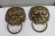 China old Bronze Copper Foo Dog Lion Head Palace Guardian Door Knocker Pair 2024 - buy cheap