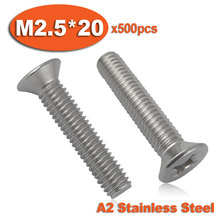500 piezas DIN965 M2.5 x 20 A2 de tornillo de acero inoxidable Cruz tornillos avellanados de cabeza plana 2024 - compra barato
