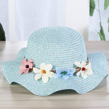 Sombrero de paja de punto de rafia para niña, visera ancha de ola, sombrero de sol informal, protector solar, protección UV, gorra de flor de Panamá V7 2024 - compra barato