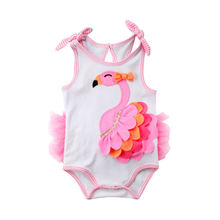 Cinto listrado sem mangas com flamingo para meninas, roupas de verão para bebês recém-nascidos de 0 a 18 meses, body de tule com babados 2024 - compre barato