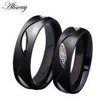 Alisouy Size 5-13 Hot sale black wedding rings for men women CZ couple ring 316l stainless steel engagement jewelry lover rings 2024 - buy cheap