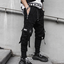 Men ribbons hip hop punk cargo pants multi pockets street harem pants nightclub stage costume Korean vintage casual joggers 2024 - buy cheap
