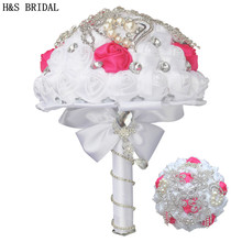 H & S-ramo de flores para dama de honor, de satén y cristal, blanco, para boda, ramos de novia, 2020 2024 - compra barato