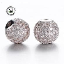 brass micro pave cubic zirconia beads, round, Metal, 10mm, hole: 2mm 2024 - buy cheap