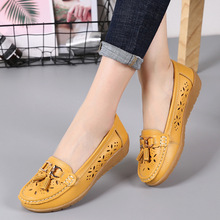 Women's flat Genuine Leather Shoes Woman Loafers Slip-On Female Flats Moccasins Ladies Driving Shoe Cut-Outs Mother Footwear 2024 - buy cheap