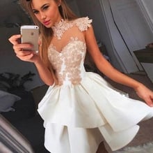 Vestidos de Fiesta de regreso a casa, minivestido de encaje con mangas de casquillo, cuello alto, corte en A, novedad de 2019 2024 - compra barato