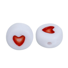 DoreenBeads 50PCs Fashion Jewelry White & Red Love Heart Acrylic Flat Round Beads for DIY Craft Hot Hot Sale 7mm Dia, Hole: 1mm 2024 - buy cheap