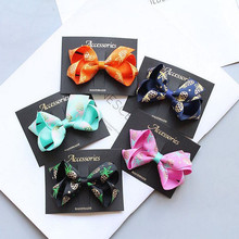 New 8CM Gold thread printed Ribbon bows hair clip grosgrain hair bow barrette for kids girls toddlers teens hair accessories Z43 2024 - buy cheap