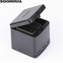 Soonhua-carregador de bateria com led 2 em 1, caixa de carregamento com cabo usb, com 3 vias para gopro hero 5, hero 6 2024 - compre barato