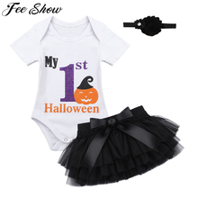 Ropa de Halloween de bebé recién nacido con letras de calabaza, peleles de manga corta, faldas de tul, conjuntos de ropa de mi primer niño de Halloween 2024 - compra barato