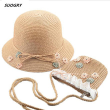 SUOGRY Hat Baby 2020 Summer Cap Breathable Straw Hats Children's Flower sunhat Kids Cute Solid Girls Hats and bag set 2024 - buy cheap