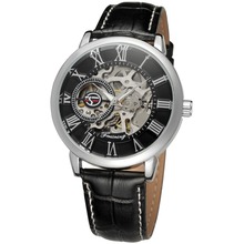 Relógio design de logotipo 3d oco, capa de couro preto e dourado para homens, relógio mecânico de luxo 2024 - compre barato