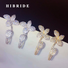 HIBRIDE Fashion Micro CZ Pave Flower Drop Earring For Women Bridal Jewelry Gold Color Dangle Earrings Bijoux Jewelry E-888 2024 - buy cheap