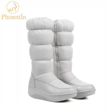 Phoentin branco botas de neve mulheres com zip 2019 Rússia inverno de down botas meados de bezerro plataforma mulher sapatos calçados tamanho grande FT571 2024 - compre barato