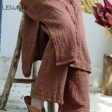 USWMIE-pantalones de pierna ancha para mujer, pantalón holgado, cómodo, con bolsillos y cintura elástica, Color liso, para verano, 2020 2024 - compra barato