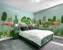 beibehang wall paper Modern hand-painted plant flamingo custom green silky whole house background papel de parede 3d wallpaper 2024 - buy cheap