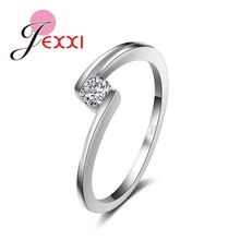 High-End Simple Women Wedding Promise Rings With Single Crystals Genuine 925 Sterling Silver Bague Anel Jewelry 2024 - buy cheap