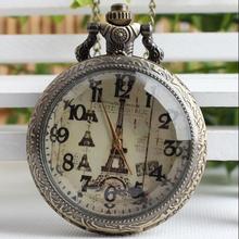 Reloj de bolsillo con colgante de cristal transparente, reloj de cuarzo, Torre Eiffel, París, números arábigos 2024 - compra barato