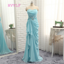 Sky Blue Prom Dresses Mermaid Sweetheart Turquoise Chiffon Crystals Bead Slit Prom Gown Evening Dresses Evening Gown 2024 - buy cheap
