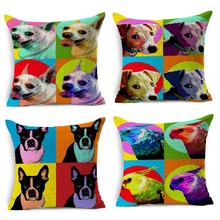 New Colorful Dog Painted Cushion Cover Cotton Linen Throw  Pillows Car Sofa Cover Decorative Pillowcase decorativos cojines 2024 - buy cheap