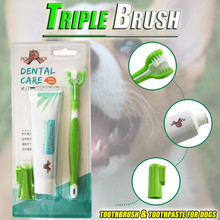 Dogs Triple Toothbrush Natural Bone Powder Toothpaste Set Non-slip Dog Cat Pet Oral Dental Care Fresh Breath Teeth Cleaning Tool 2024 - buy cheap