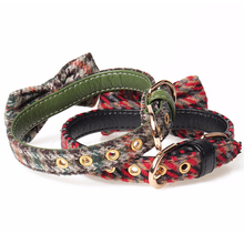 Fashion Pet Dog Collar British Style Stripe PU Leather Adjustable Bowknot Collar for Puppy Dog and Cat Pet Supplies Accessories 2024 - buy cheap