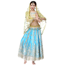 Halloween Christmas Women Belly Dance Outfits Indian Dance Hand-embroidered Bollywood Costume 4pcs Set (Top+Belt+Skirt+Sari) 2024 - купить недорого