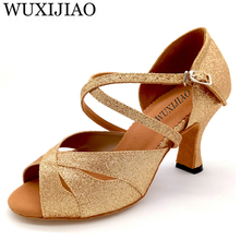 Wuxijiao-novo sapato de dança salsa, glitter e poliuretano dourado para mulheres, sapatos de festa para mulheres 2024 - compre barato