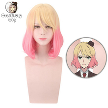 Peruca de cosplay variada com franja, peruca de fantasia curta com franja de cabelo sintético, rosa amarelo com ombré 2024 - compre barato