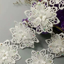 1y algodón Soluble flor diamante perla encaje bordado de tela Trim cinta costura de bricolaje hecha a mano artesanía para la decoración del sombrero del traje 2024 - compra barato