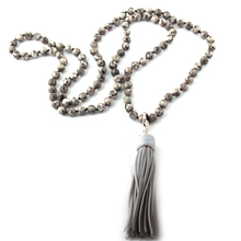 Fashion Bohemian Tribal Jewelry 108pc Mala Beads Multi Stone Knotted Leather Tassel Necklace Wome Yoga Necklace 2024 - buy cheap