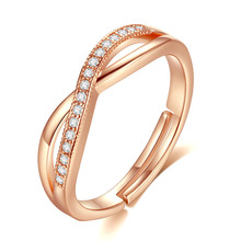 Copper material cross round shape zircon rings silver and rose gold color resizable ring for women 2024 - buy cheap