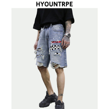 High Street Fashion Destroyed Short Jeans Men Patchwork Printed Pockets Plaid Ripped Loose Jeans New Hip Hop Zipper Pants Jogger 2024 - buy cheap