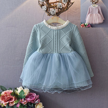 Vestido infantil fofo de algodão primavera meninas roupas de baile 2 cores 2-6t 2024 - compre barato