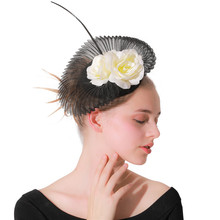 Chapéu fascinator de cabelo preto com prendedor, laço de malha floral com prendedor de cabelo 2024 - compre barato