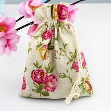 (10pieces/lot) Rose Flower Print Cotton Bag 10x14cm Drawstring Pouch Favor Bracelet Jewelry Packaging Bags Pouches Can Custom 2024 - buy cheap
