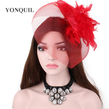 Wedding Red Fascinator Hair Clips Feater Mesh Bridal Headdress Race Ladies Elegant Wedding Party Tea Hair Accessories XMF55 2024 - buy cheap