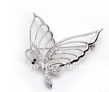 Rhodium Silver Plated Clear Rhinestone Crystal Beautiful Butterfly Brooch Pins 2024 - buy cheap