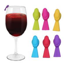 Marcador de copo de vinho com tecido de pássaro, 6 peças, silicone, reconhecedor, distingu( cor misturada) 2024 - compre barato