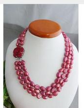 Подлинное натуральное ожерелье из 3 нитей 7-8 мм с красным пресноводным жемчугом в стиле барокко для женщин, подарок для девушки 925 пробы, Свадебная вечеринка, роскошный Дубай 2024 - купить недорого