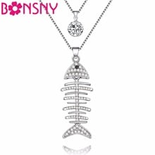 Bonsny Maxi Statement Fishbone Necklace Pendant Crystal Rhinestone Chain Choker New 2017 Fashion Jewelry For Women Accessories 2024 - buy cheap