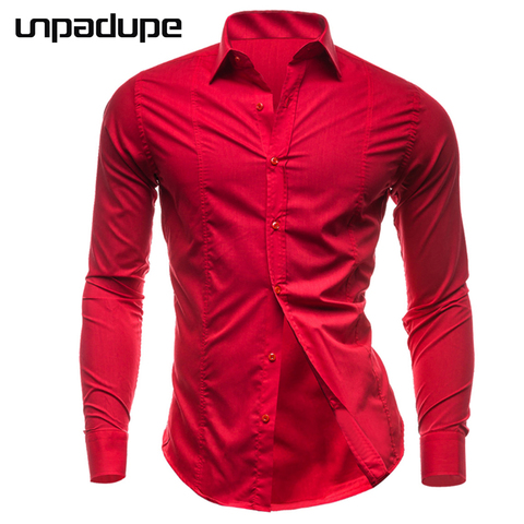 Unpadupe Brand 2018 Men Shirt Solid Color Dress Shirt Long Sleeve Slim Fit Camisa Masculina Casual Male Hawaiian Shirts XXL 2022 - buy cheap